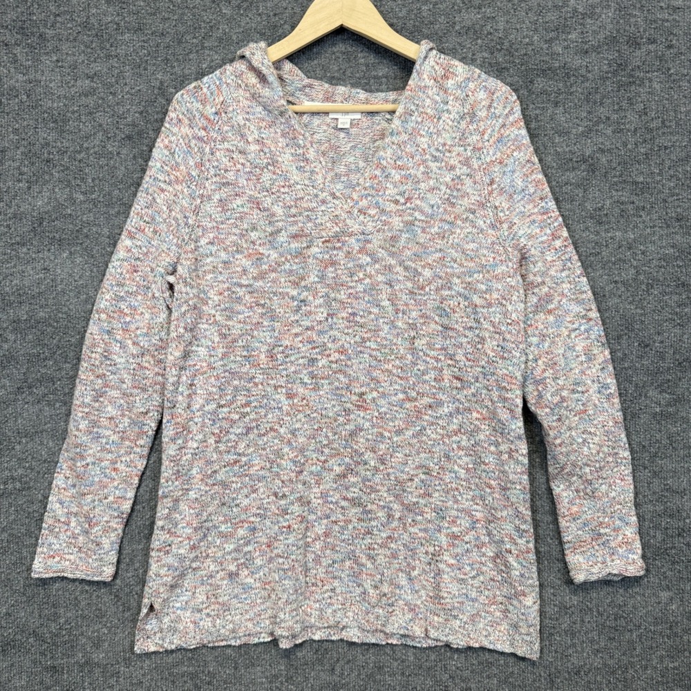 J.Jill Size Medium Sweater Hooded Gray Marled Cotton Blend Cozy Casual Layering